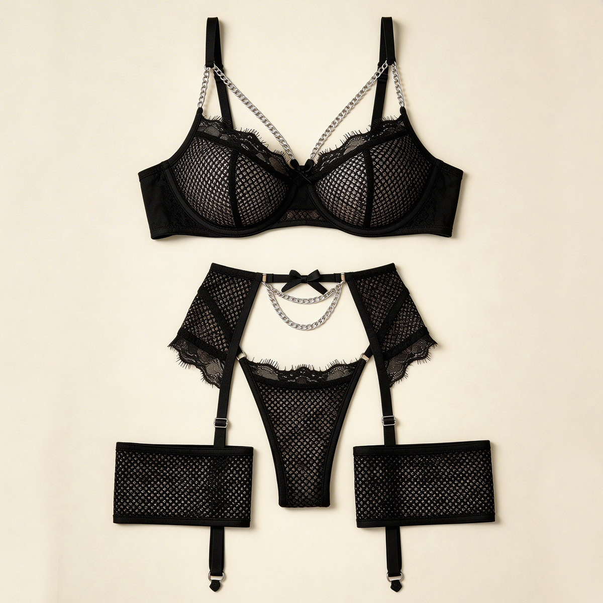 섹시한 란제리 세트, 망사 소재와 속눈썹 체인 장식,  - Sheer Mesh Bra 리뷰 및 가격